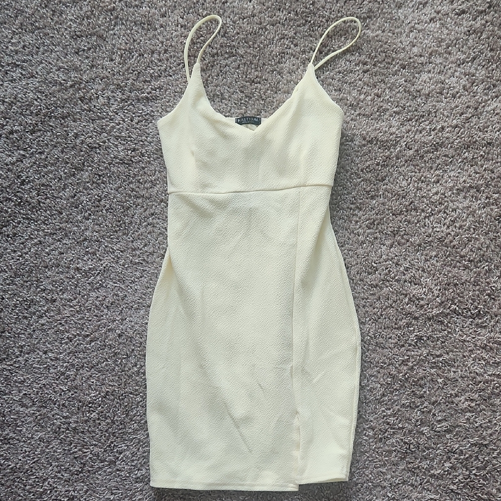 Nasty Gal Pastel Yellow Textured Spaghetti-Strap Mini Dress